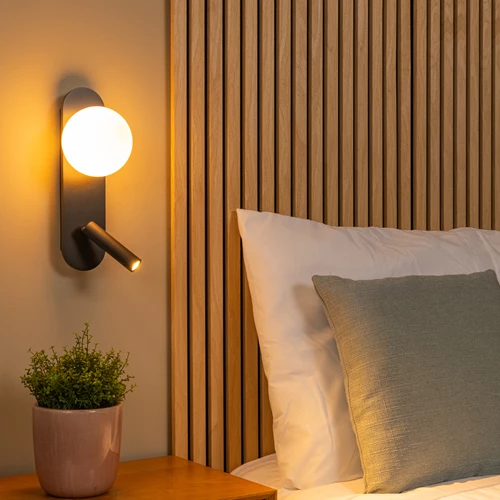 Lucide KELLY - Bettlampe / Wandleuchte - LED - 1x3,5W 3000K - Schwarz - Atmosphäre 1